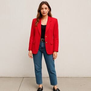 August Silk Red 100% Silk Blazer Women’s 8 Shoulder Pads Vintage Classic